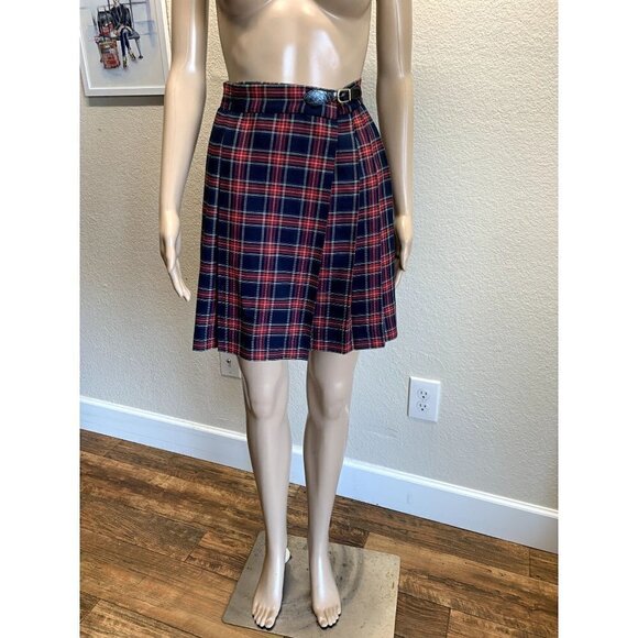 Vintage Tartan Pleated Mini Wrap Skirt Y2K Small - Picture 1 of 7